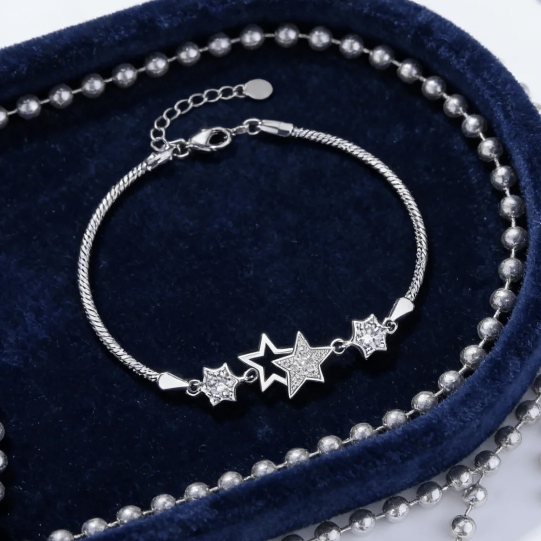 Factory price 925 Sterling Silver Luxury Crystal Star Bracelets for Women Jewelry Fashion Party boutique accessories Gifts
