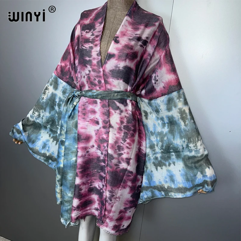WINYI tie-dye kimono boho vest strandkleding avondjurk abaya dubai luxe cover-ups strandoutfits dames maxi jas kaftan