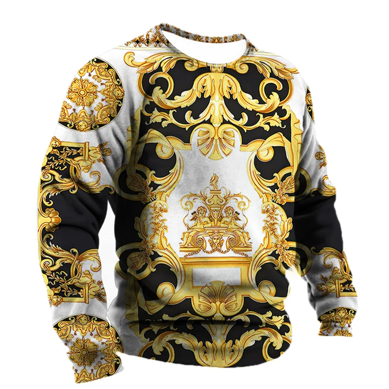 Luxury Social Gold Chain Shirts Men\'s T-shirt Tees Baroque Graphics Fashion 3d T-Shirt Street Sweatshirt O-neck Casual Clothes