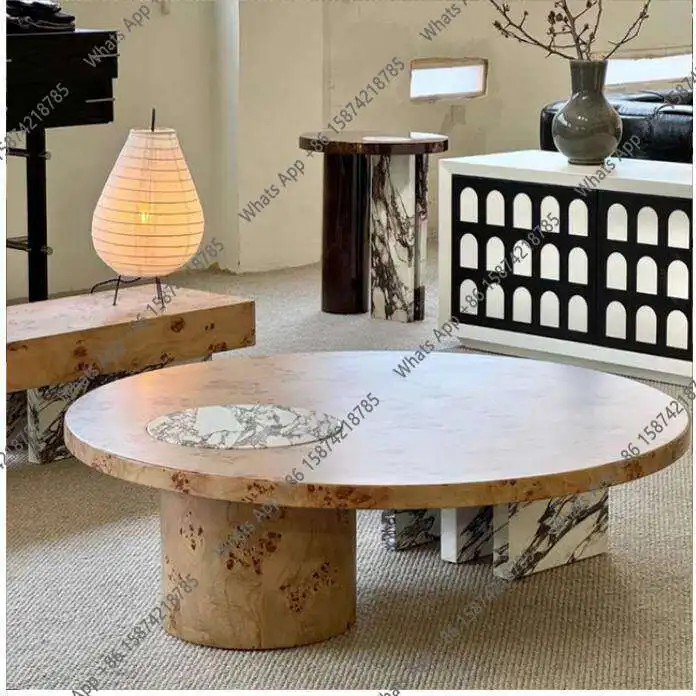 Rt Italian Minimalist Art Style Tree Tumor Round Coffee Table Light Luxury Modern High-end Solid Wood Coffee Table