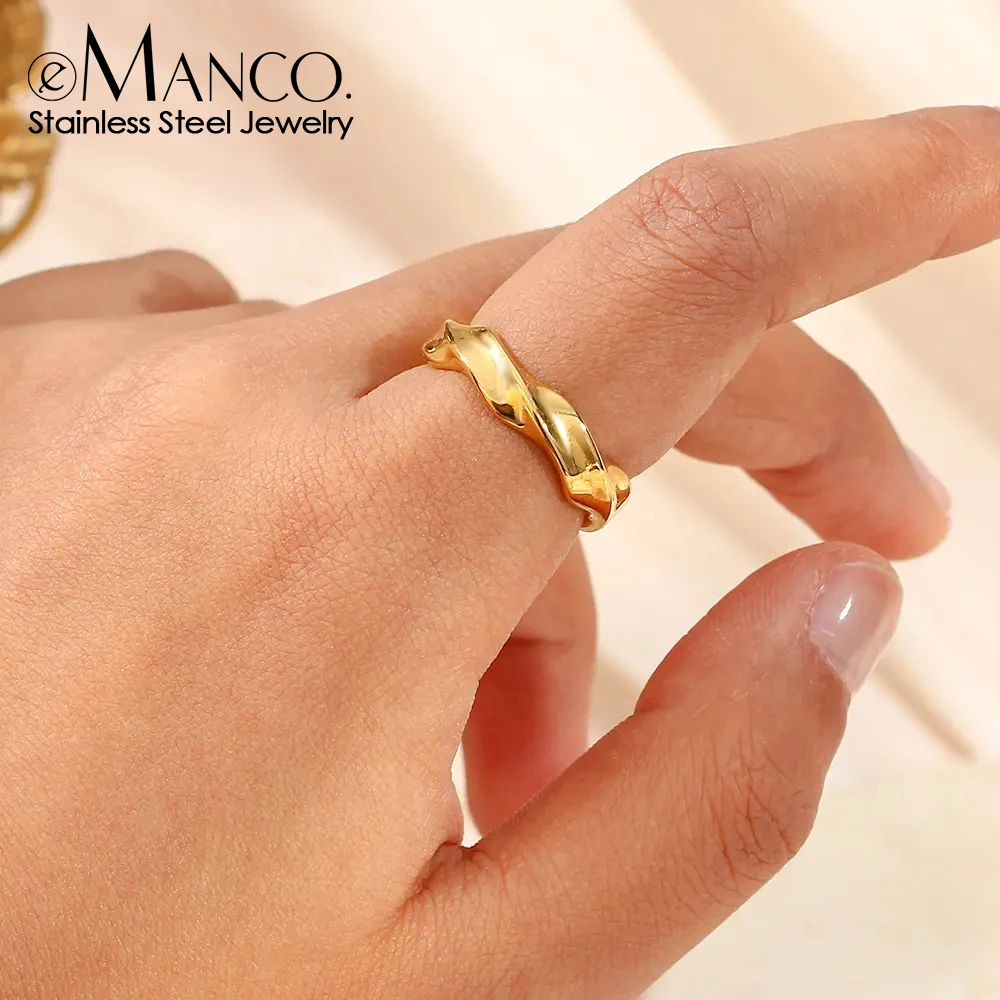 Image of EMANCO Neuer Modischer Wellen-Design Edelstahl Vergoldeter Ring Ein Einfacher Alltagsschmuck für Frauen