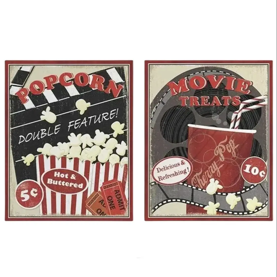 2 Piece At The Movies Canvas Wall Art Print Set Home Theater Home Decor