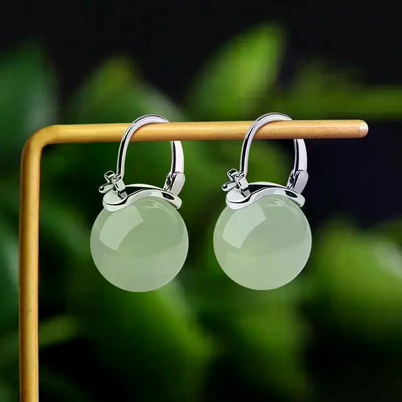 Silver Natural Light Green Resin Drop Earrings Hypoallergenic For Daily Wear Gifts