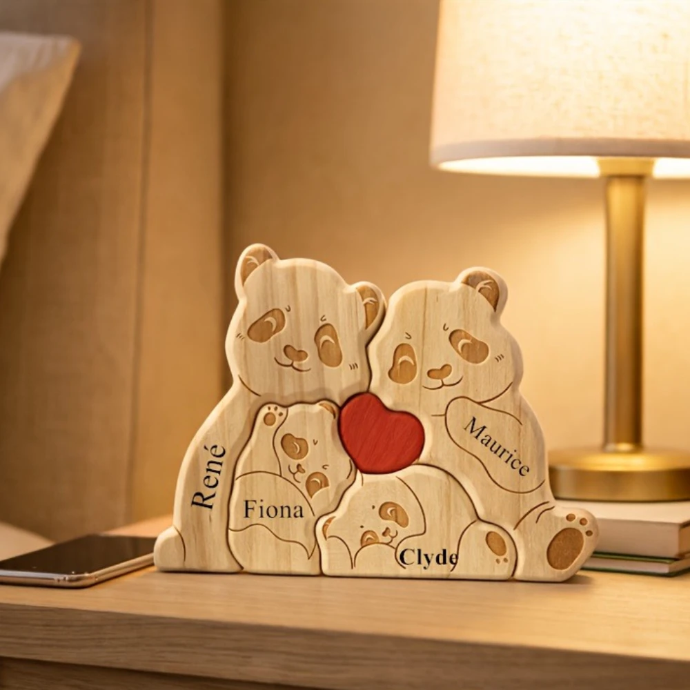 Custom Name Wooden Panda Family Puzzle,Lovely Household Ornament, Perfect Keepsake Gift for Special Day and Anniversary Occasion