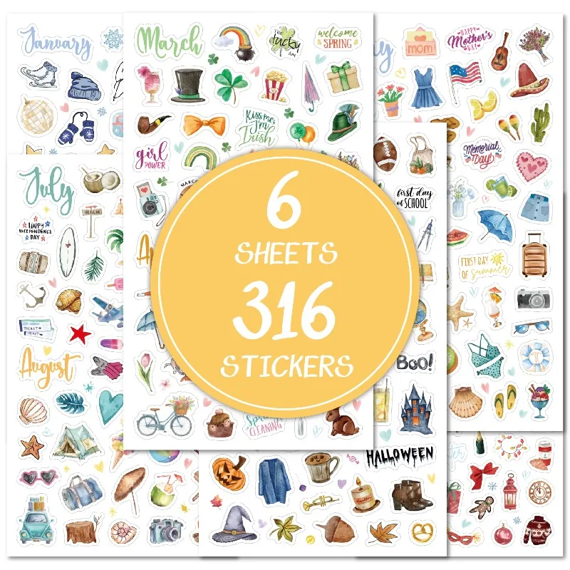 

6 шт., наклейки-планировщики на тематику мультфильмов, этикетки для управления английским расписанием, украшения для ежедневного журнала, индексные вкладки на праздничную тематику