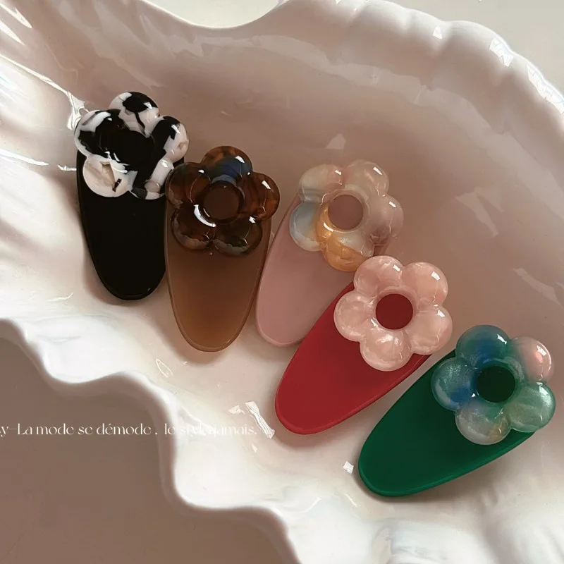 Sweet and cute flower acetic acid small hairpin female side bangs clip versatile girl hairpin duck bill clip headdress