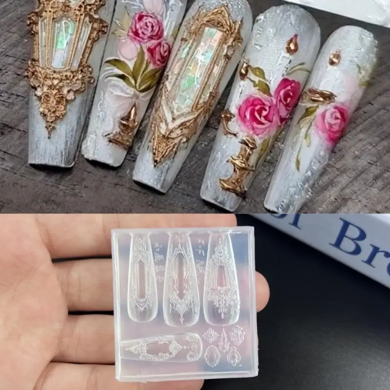 

Retro Pattern 3D Silicone Nail Mold DIY Weaving Sweaters Bows Flower Design Transparent Nail Template Nail Art Decoration