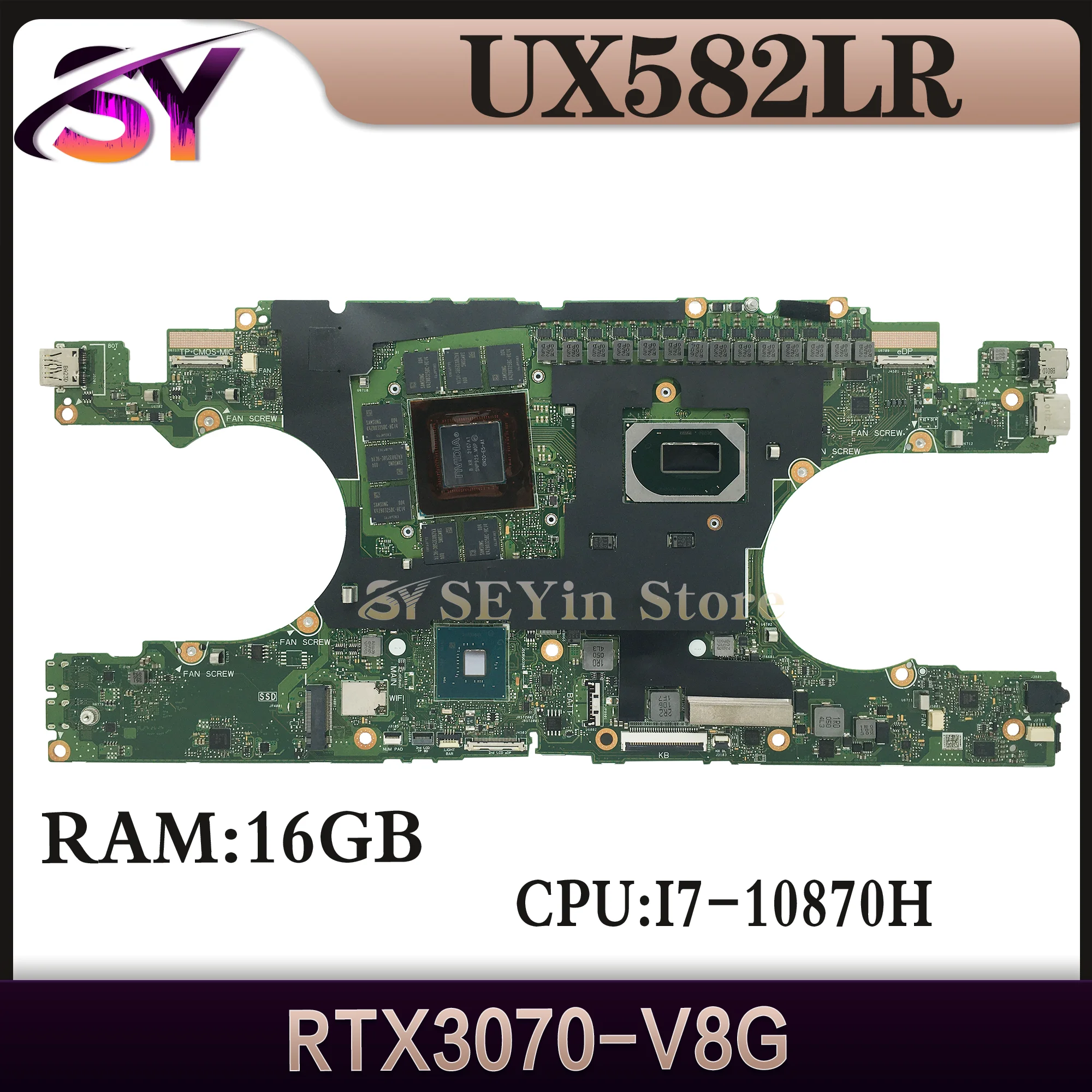 UX582LR Mainboard I7-10870H CPU RTX3070-V8G GPU 16GB-RAM For ASUS UX582 UX580L RX580L Laptop Motherboard