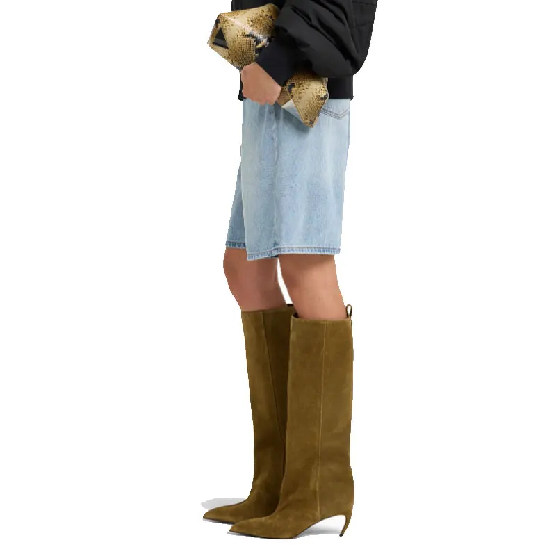 

Сапоги на каблуке 8 см, остроконечные прямые туфли, красивые брючные сапоги до колена на каблуке с инопланетяническим каблуком, модная пикантная женская обувь, женские сапоги