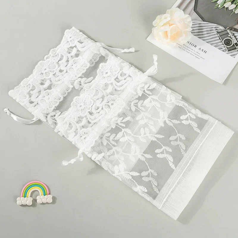 1pc White Jewelry Cosmetic Perfume Dried Flower Organza Drawstring Pockets Wedding Halloween Party Candy Wrappling Reusable Bags