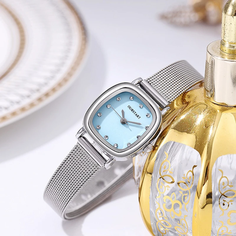 

Простые женские наручные часы из нержавеющей стали с маленьким квадратным циферблатом, зеленые часы, брендовые женские роскошные подарочные кварцевые часы, дропшиппинг