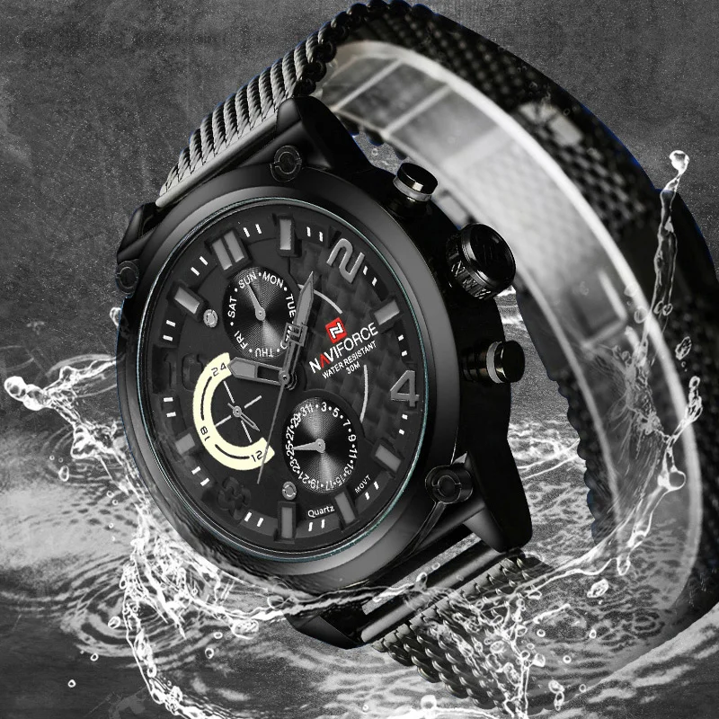 NAVIFORCE Black Luxury Men Watch Fashion Military Sport Man Watches Waterproof Wristwatch Male Creative Clock Masculino Relogio