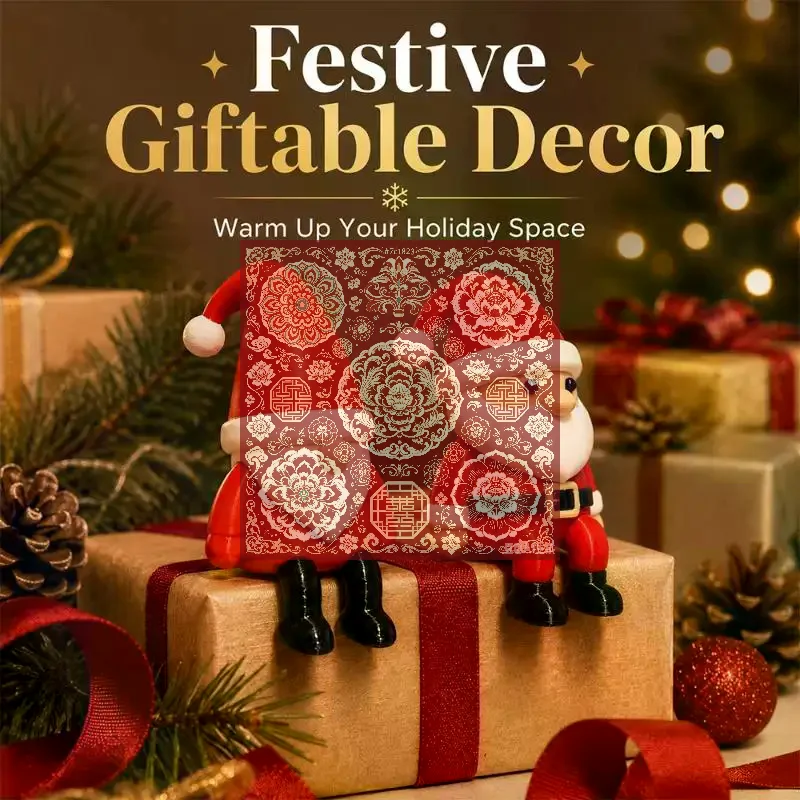 2Pcs Cute Sitting Christmas Decoration Christmas Santa Claus Figurines For Shelf Mantel Table Desk Home Office Holiday Decor