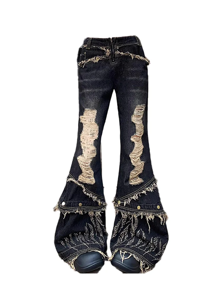 

Women's Black Denim Pants Cargo Baggy Y2K Japanese Harajuku Streetwear Aesthetic Design Sense 2000S Jeans Pants Clothing 2025