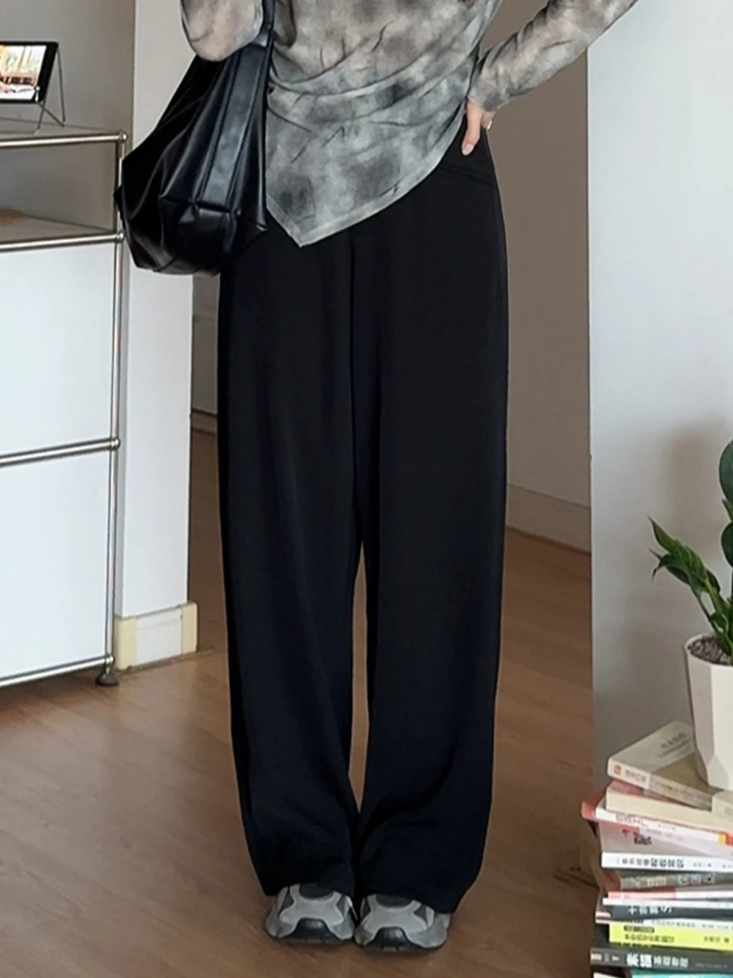 

Брюки с высокой талией и широкими штанинами, скрывающие недостатки фигуры, для женщин больших размеров, повседневные, весенние, модные, больших размеров