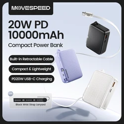 MOVESPEED P09 Mini Power Bank 10000 mAh PD 20 W Szybkie ładowanie Bateria zewnętrzna z kablem typu C Przenośna ładowarka do iPhone 16 Xiaomi