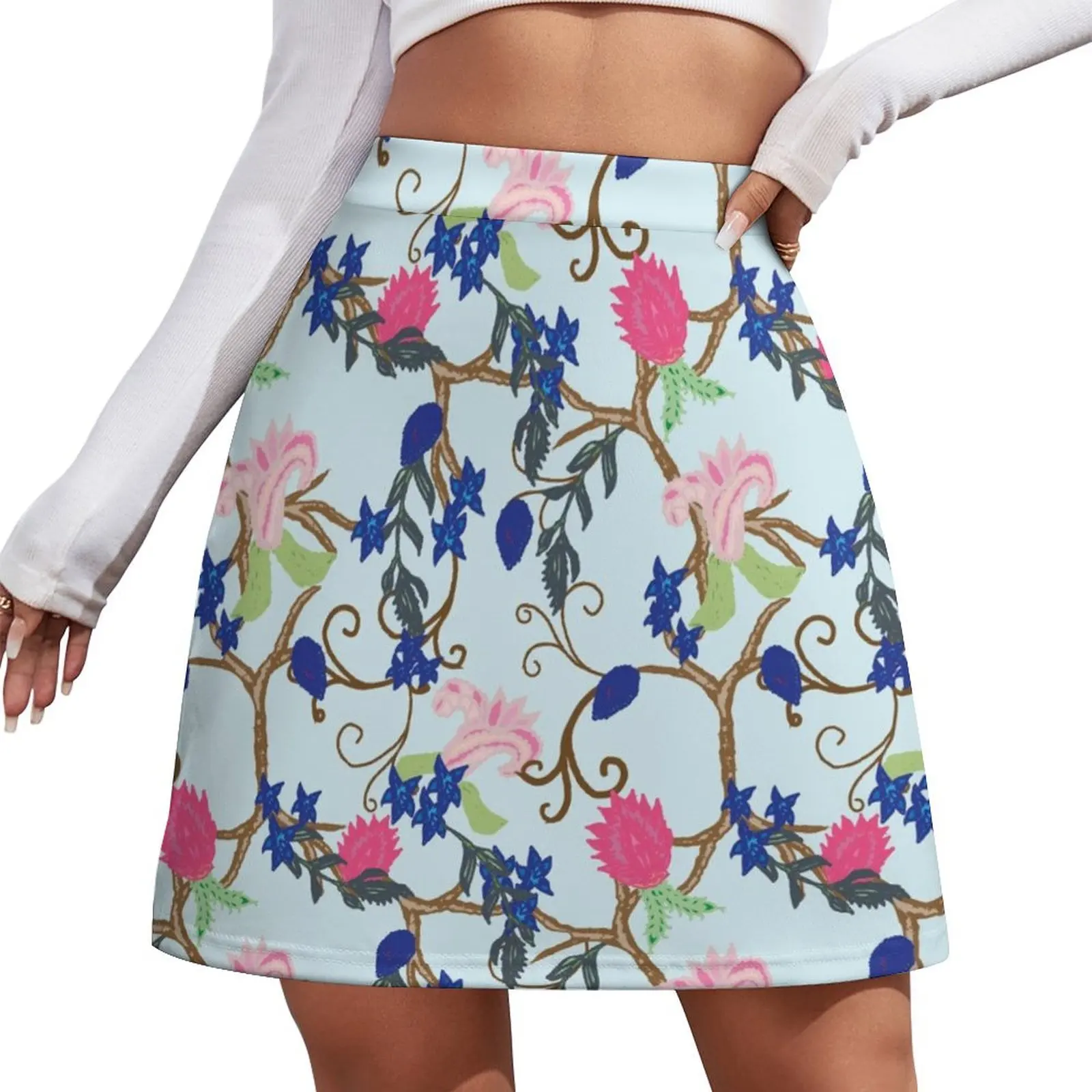 

Indian Floral pattern Mini Skirt clothes elegant social women's skirts Clothes for summer Mini Skirt