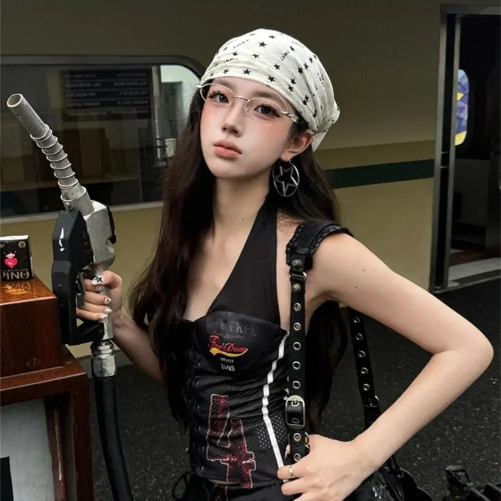 

Headwear Y2K Leopard Print Hair Scarf Hip Hop Turban Star Hair Band Letter Bandanna Punk Bandana Streetwear