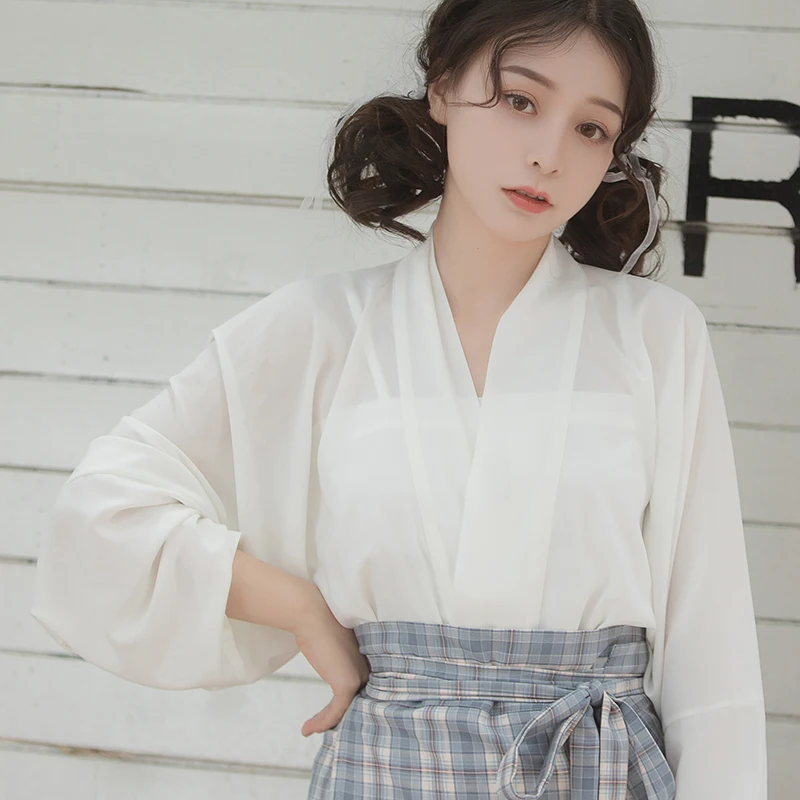 Song Dynasty Improved Hanfu Women\'s Aircraft Sleeve Swirl Skirt Summer Changhan Element Plaid Suit Short Shirt Thin