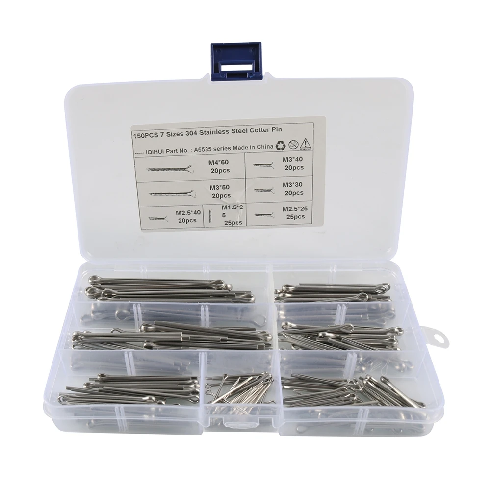 150Pcs 304 Stainless Steel Hardware Prong Cotter Prong Assortment Kit for Automotive Mechanics Car Garage Workshop Power Equipme