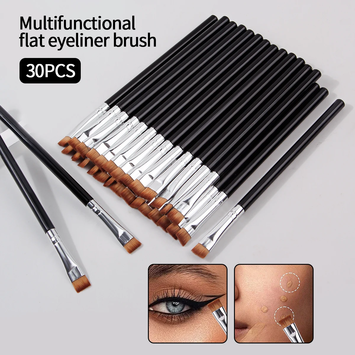 30pc beginner ultra-thin flat brow brush Eyeliner brush Sleeper silkworm face concealer brush multi-functional beauty tool
