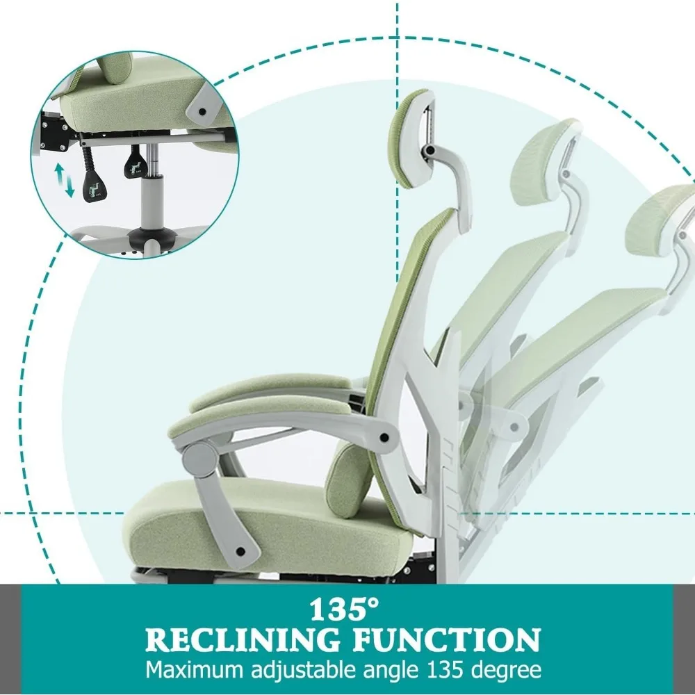 사무실 의자, 리클라이닝 하이 백 메쉬 컴퓨터 책상 회전 롤링 홈 작업 의자, 개폐식 발받침 및 패딩 팔걸이