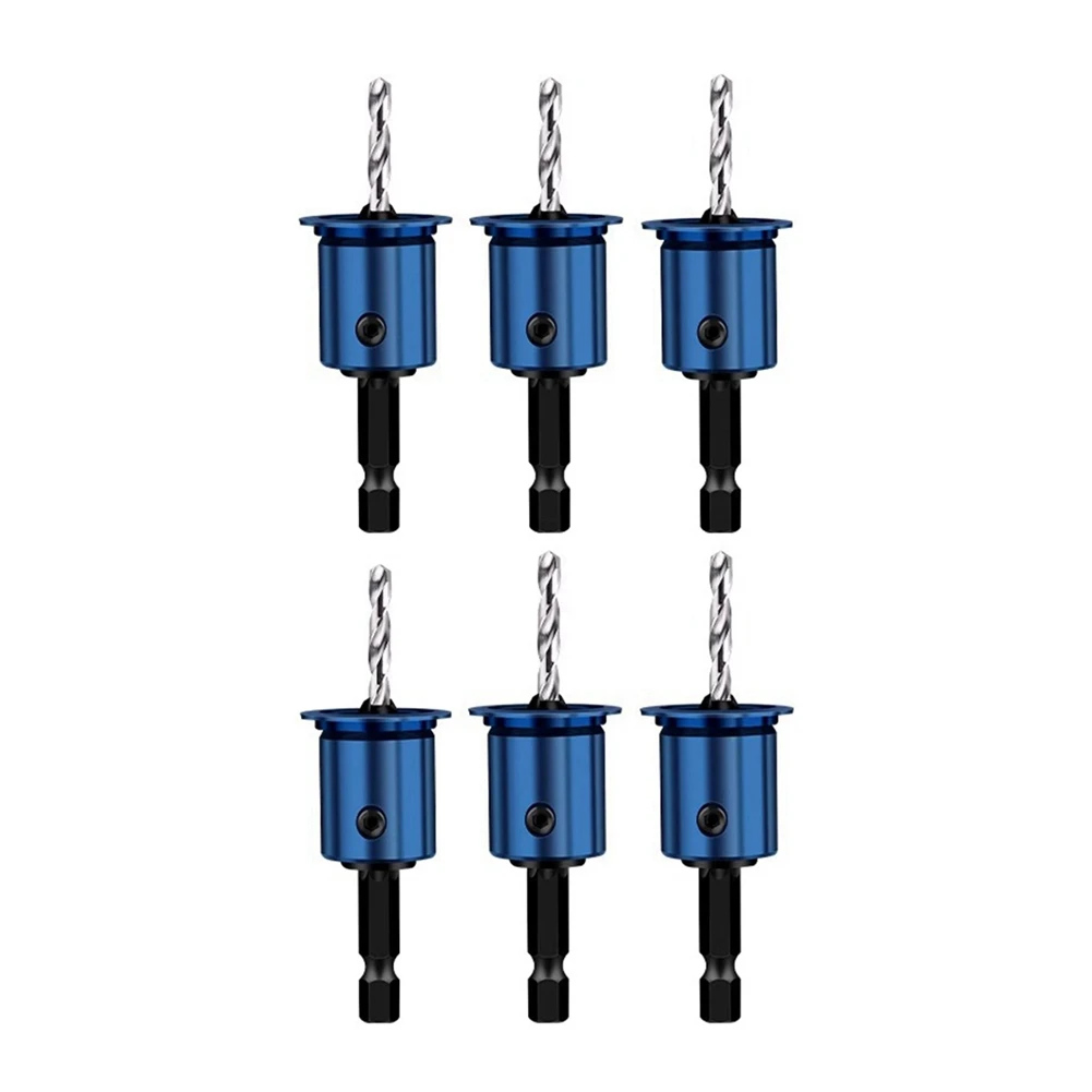 ABEZ 6-delige set van 10 mm zeshoekige schacht houtbewerking verzinkboorset 2-in-1 beperkte gatopener