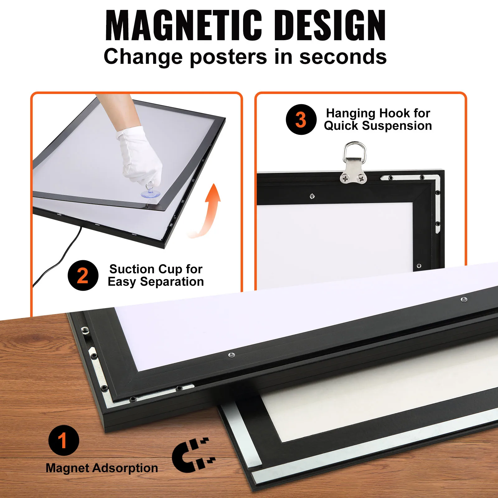 Imagem -04 - Vevor-led Poster Frame Moldura de Alumínio Sinal de Calçada para Exibição de Publicidade Caixa de Luz Led de Retroiluminação