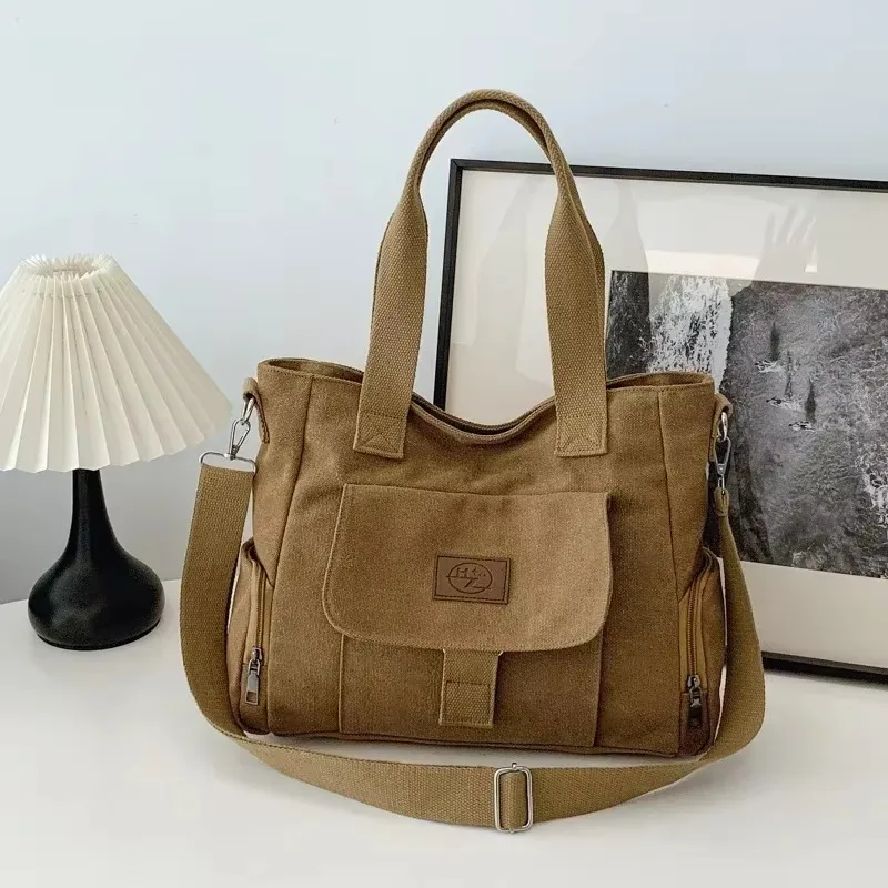 

Simple Canvas Shoulder Bags 2025 New Solid Color Zipper Large Capacity Soft Interior Zipper Pocket Women's Crossbody Bags