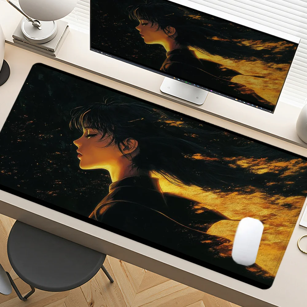 

Anime Girl Mouse Pad Aesthetic Design Desk Mat Rubber Base Desk Accessories Non-Slip Stitched Edge Mousepad Gifts for Friend