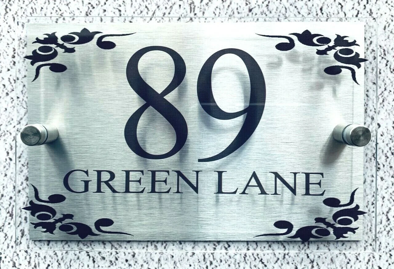 House Number Plate Customized Acrylic Door Number Signs Street Name Plaque with Pretty Designs on Each Corners