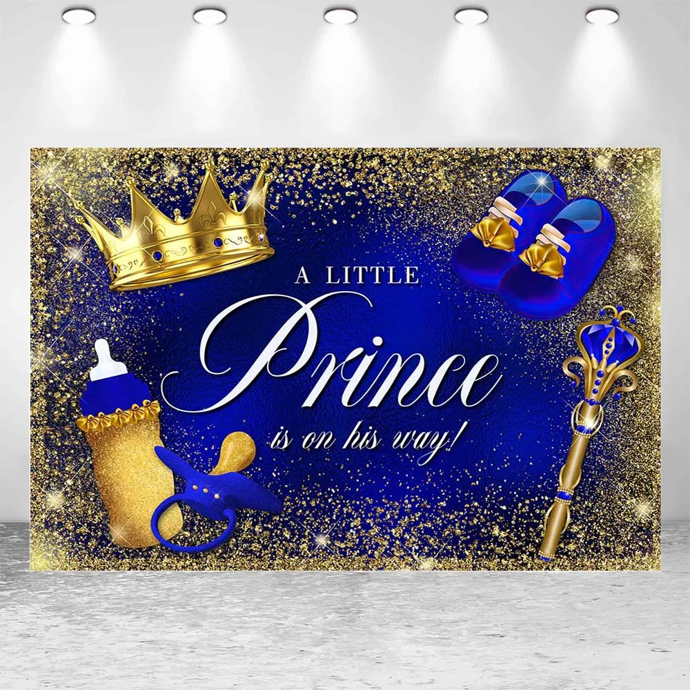 Mocsicka Baby Shower Backdrop Golden Dots Crown Boy Welcome Party Decor A Little Prince Is On His Way Photo Background Photocall