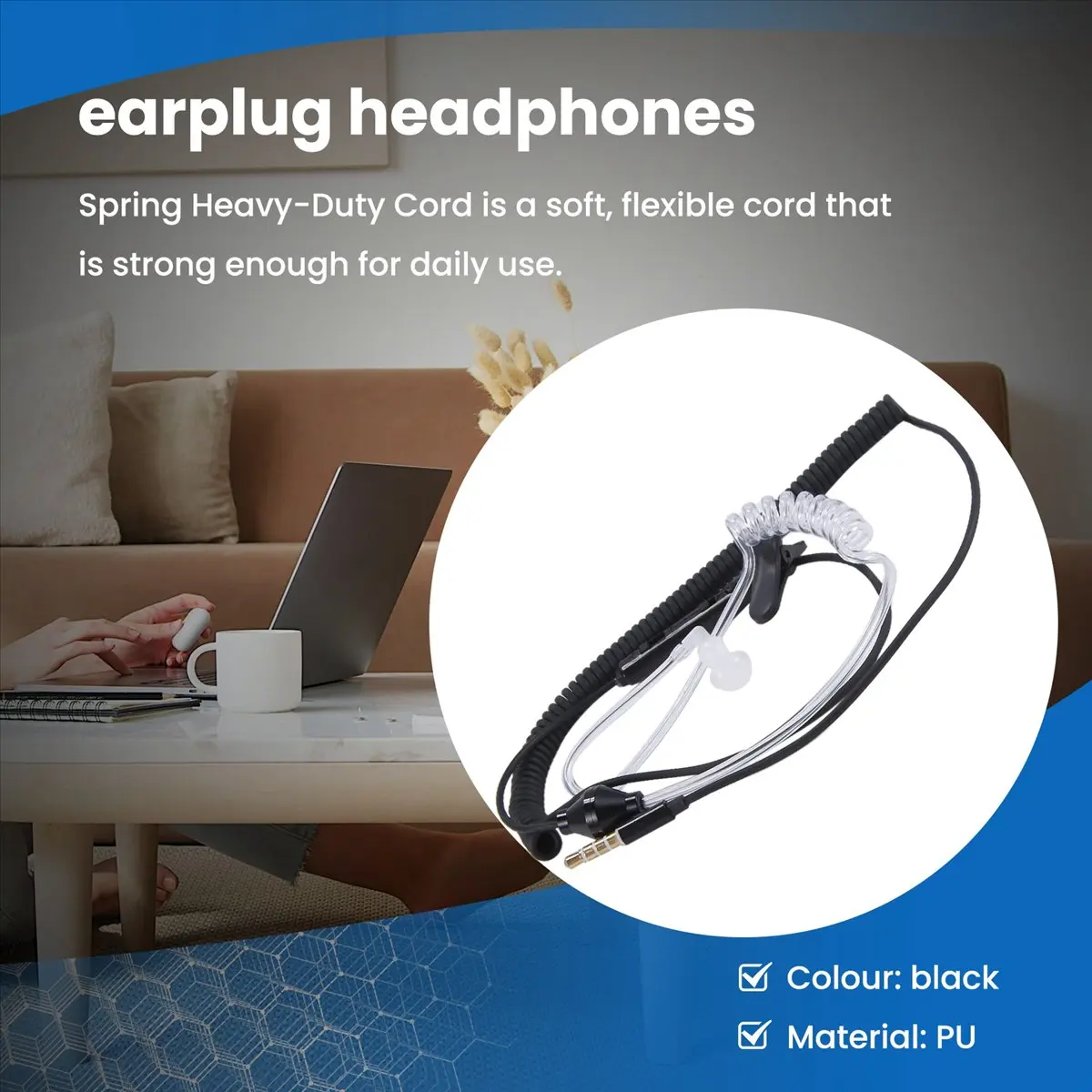 TCE Single Side Earphone In-Ear Stereo Mono Earbud Headphones Noise Isolating Earbuds with Mic Spring Coil Reinforced Cord
