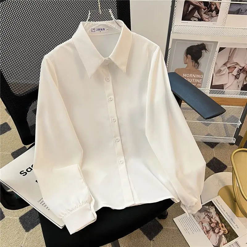 Korean Minimalist Commute Spring Summer New Blouses Women's Solid Spliced Polo Collar Long Sleeve Button Bow Fashion Loose Shirt