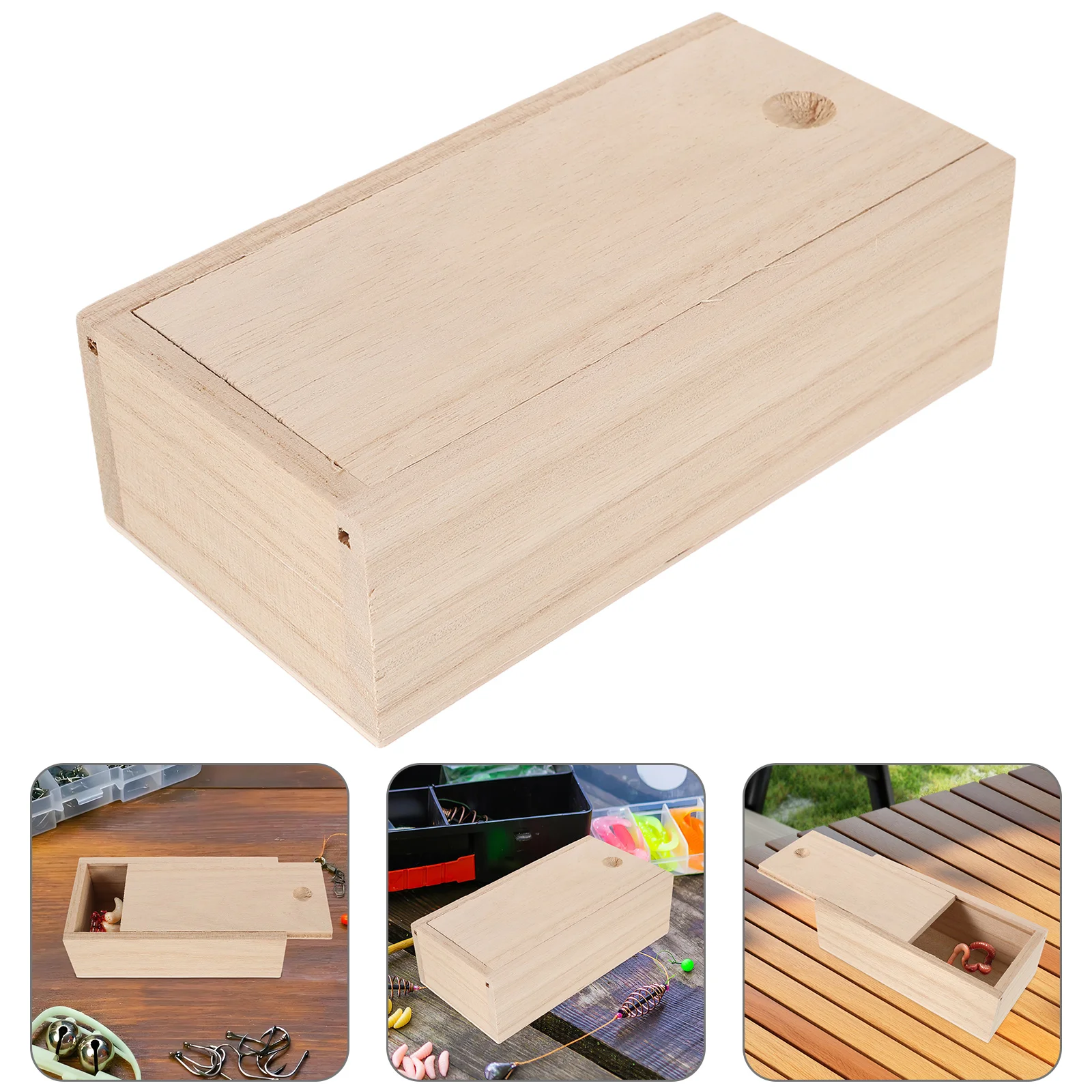 

1pc Wooden Fishing Bait Box Small Worm Holder Multifunctional Lure Tackle Storage Case Outdoor Crab Bait Container Sea