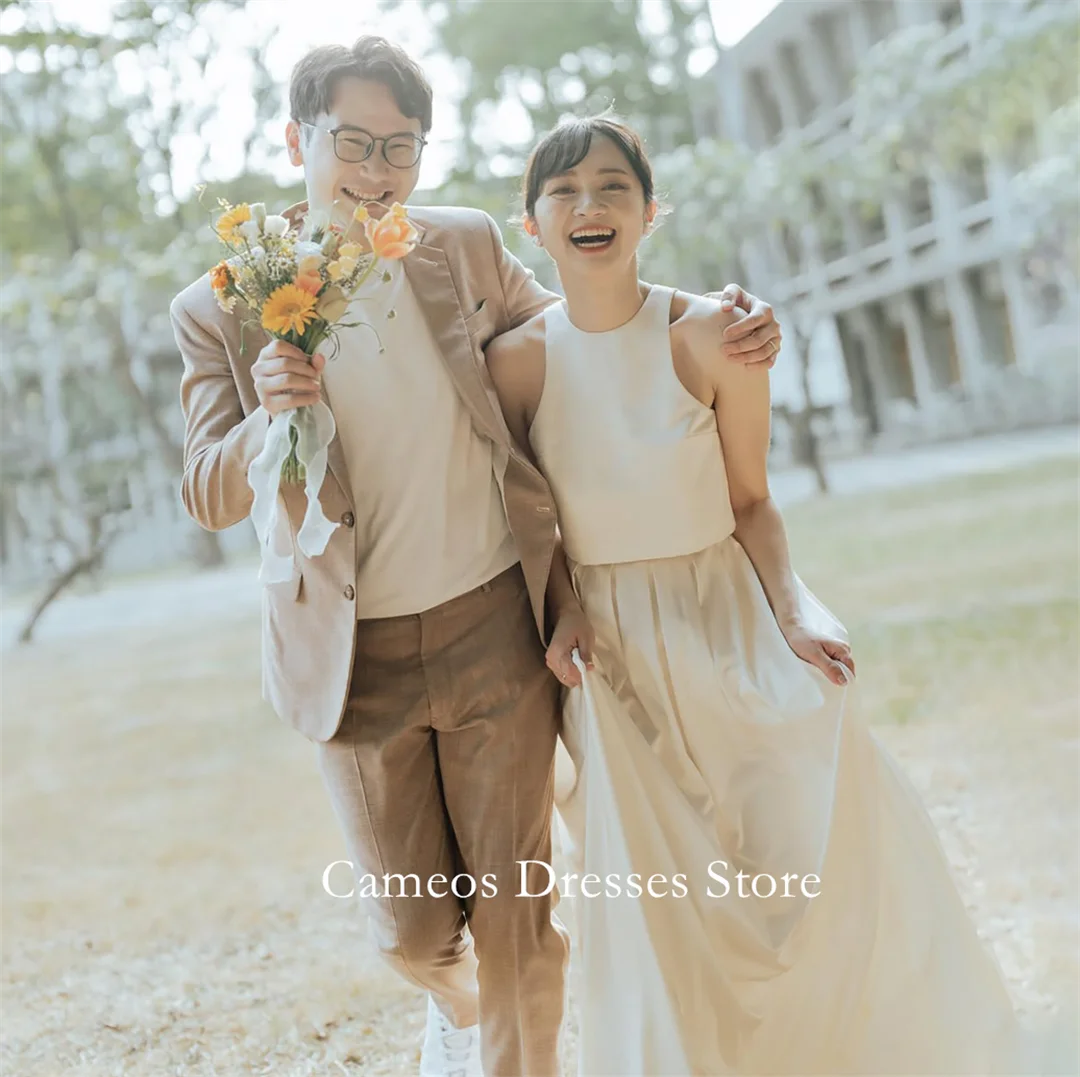 Sondr personalizado o-pescoço sem mangas vestidos de casamento simples a linha cetim espartilho coreia vestidos de noiva feminino