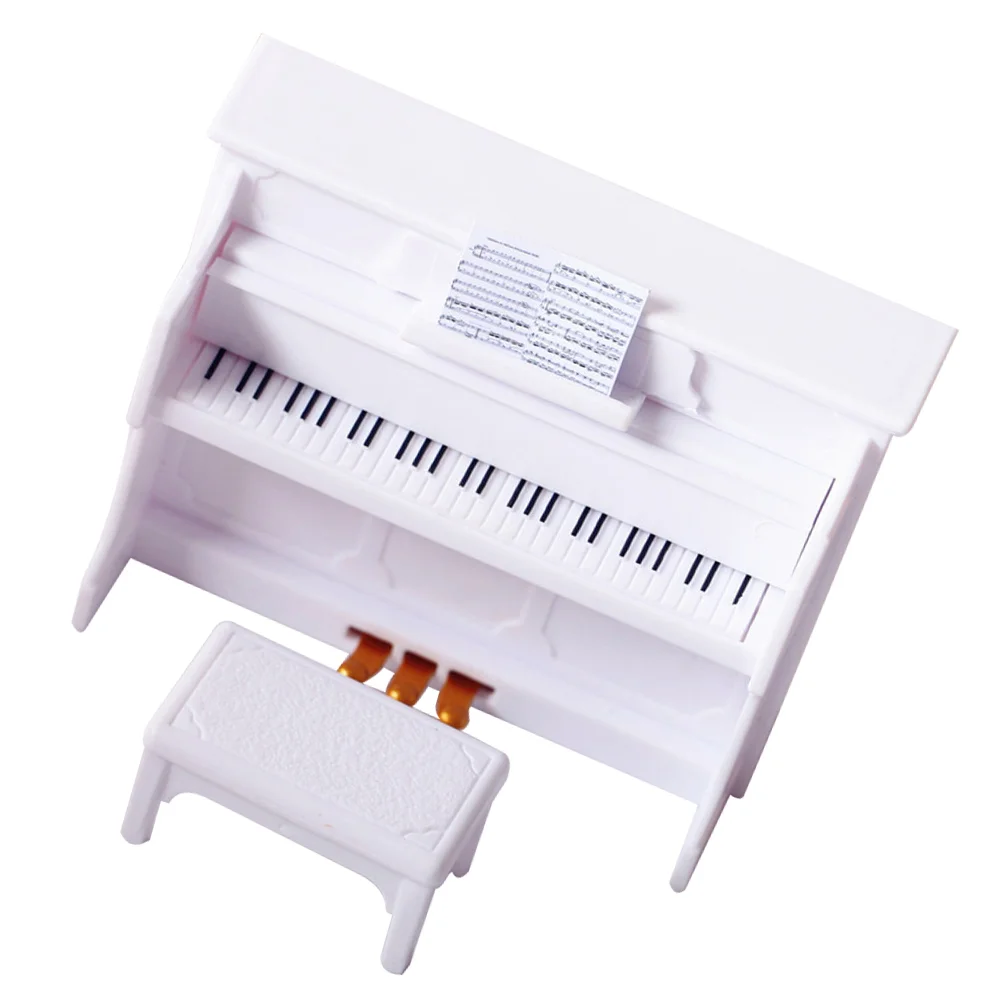 Keyboard Piano rumah boneka, hiasan furnitur Mini dekorasi furnitur bayi bangku plastik anak