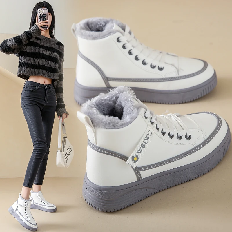 

Winter Fleece-Lined High-Top Casual Sneakers for Women, Snow Boots, B07