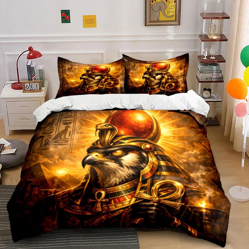 Ancient Egyptian God Falcon Radiance Print Soft Comfortable Duvet Cover Bedding Set Included 1*Duvet Cover 2*Pillowcases