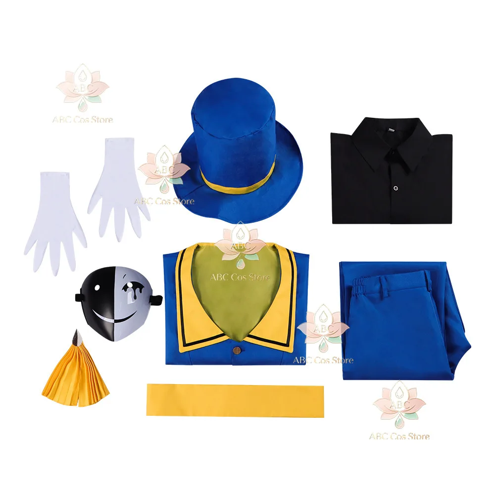 Costumes de cosplay Game The Freak Circus Ticket Taker, Bilheteiro, Bil Clown, perruque, manteau, pantalon, chapeau, masque, gants, ensembles complets pour soirée d'horreur