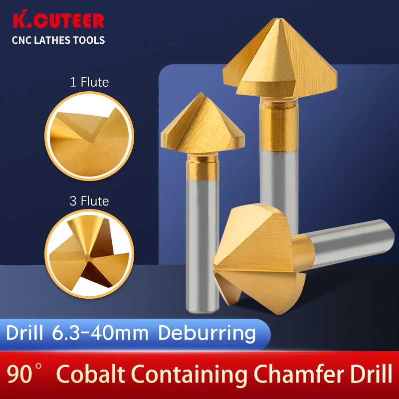 90 gradi HSS cobalto contenente smusso trapano svasato 6,3-40 mm sbavatura 1 flauto/3 flauti strumenti resistenti all'usura e durevoli