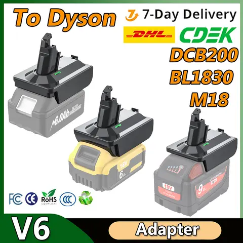 For Dewalt DCB200 For Milwaukee M18 For Makita BL1830 to Dyson V6 Battery Adapter with Dyson V6 Series Lithium Batteries Adapter