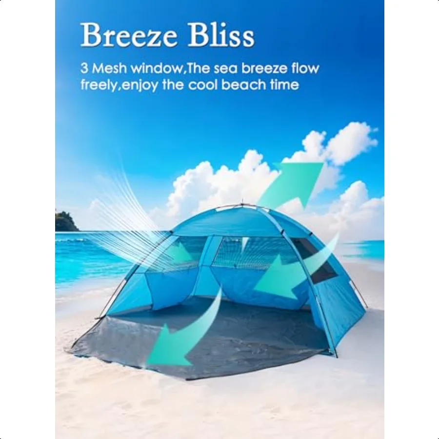 Barraca de praia de fácil configuração up up upf 50 + abrigo solar para família 23 pessoas sombra solar instantânea portátil com janelas esh estacas à prova de vento sto