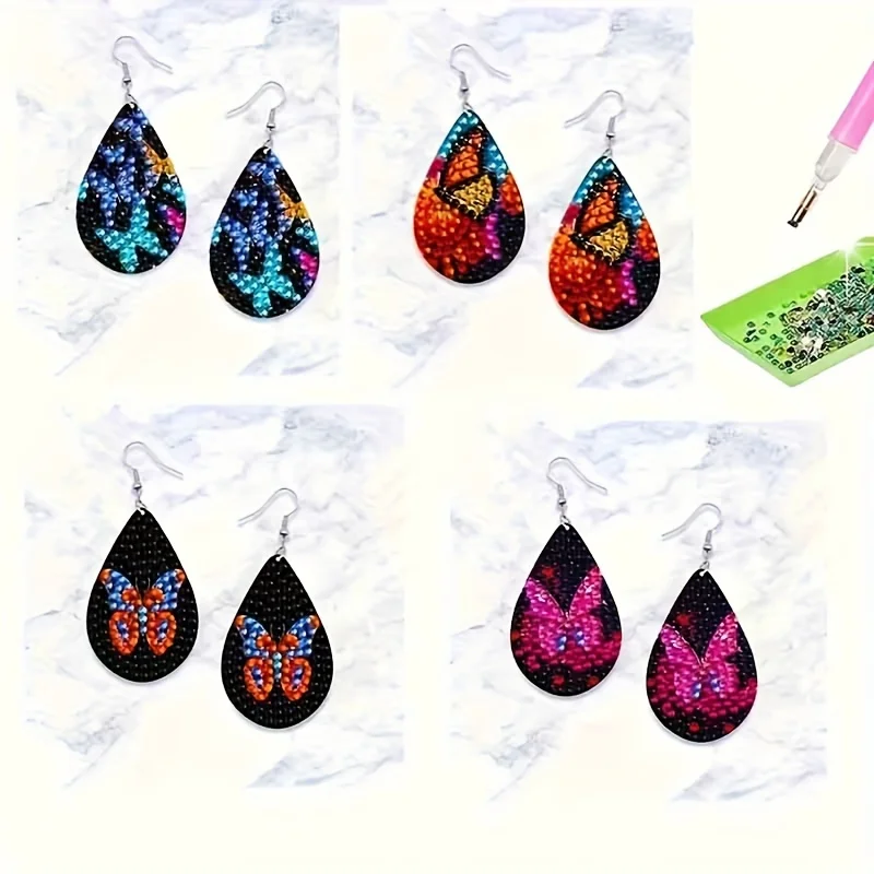 4/Set of Butterfly Series Pattern Diamond Painting Earrings Set, DIY Creative Diamond Painting Earrings, Festival Gift