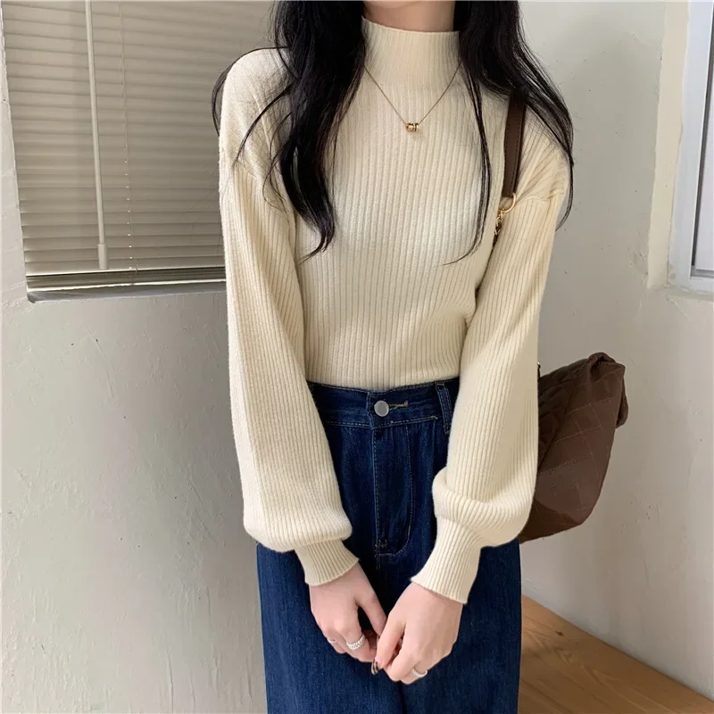 Basic Solid Color Soft Turtleneck Women Sweater Pullover Casual Long Sleeve Chic Bottom Sweater Female Jumpers Korean Fashion