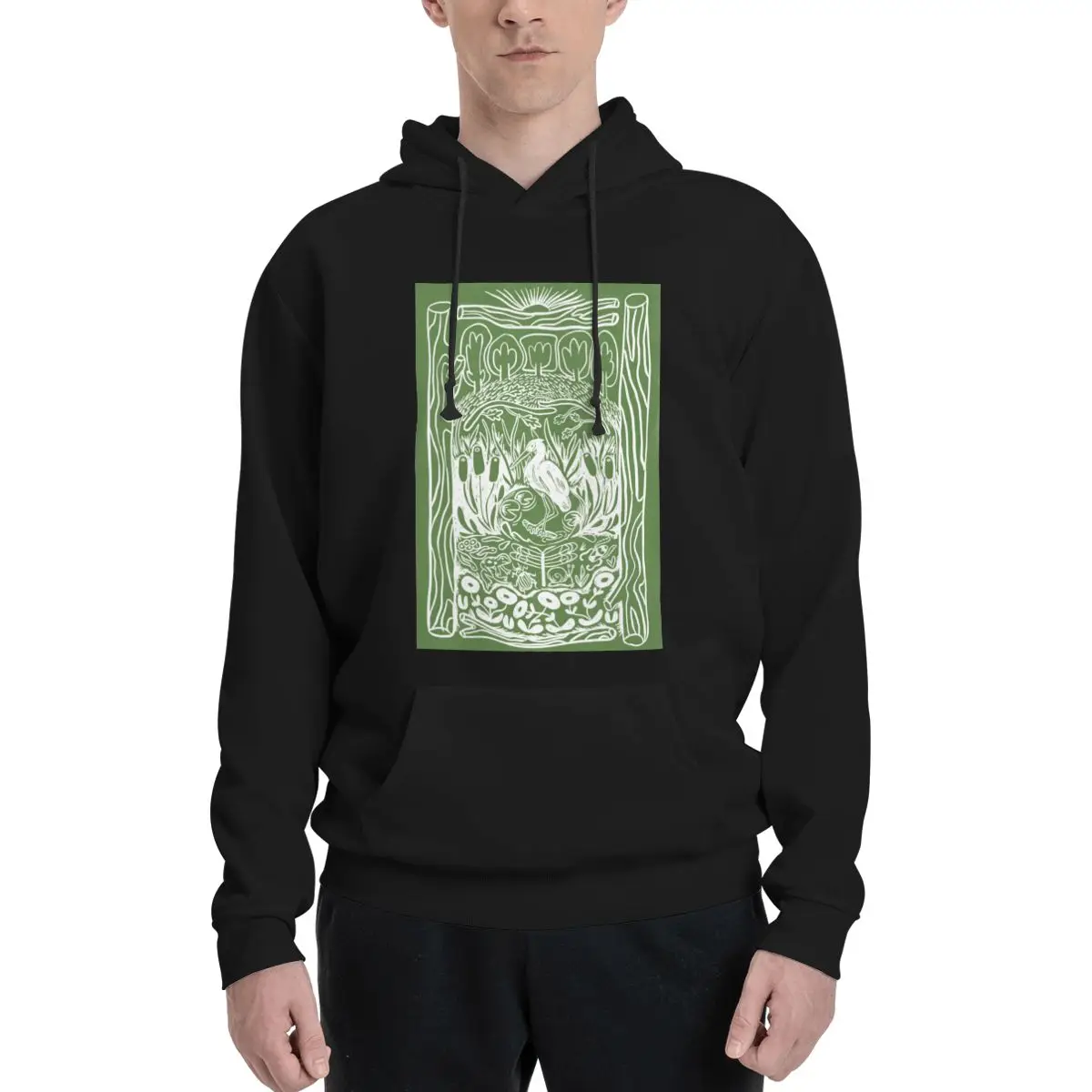

Swamp Linocut Polyester Hoodie Men's Sweatershirt Warm Dif Colors Sizes