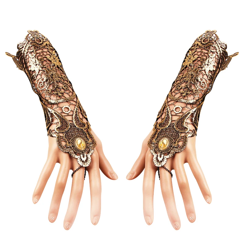 Bracelet de gants gothiques victoriens pour femmes, accessoires Steampunk, manchette de bras Cosplay, gants brodés en dentelle, Showgirl, soirée