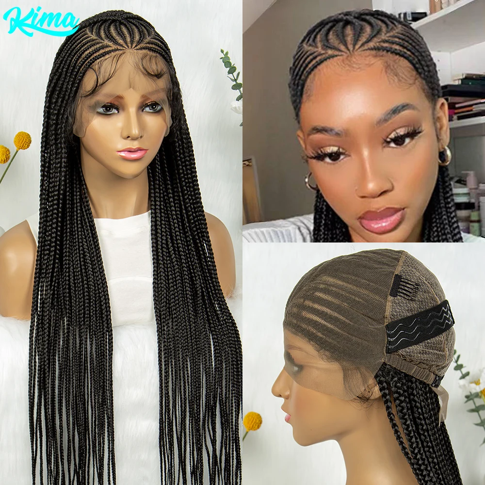 KIMA Synthetic Fulani Full Lace Braided Wig Box Braids Wigs 36 inches Long Braiding Wig for Africa Women