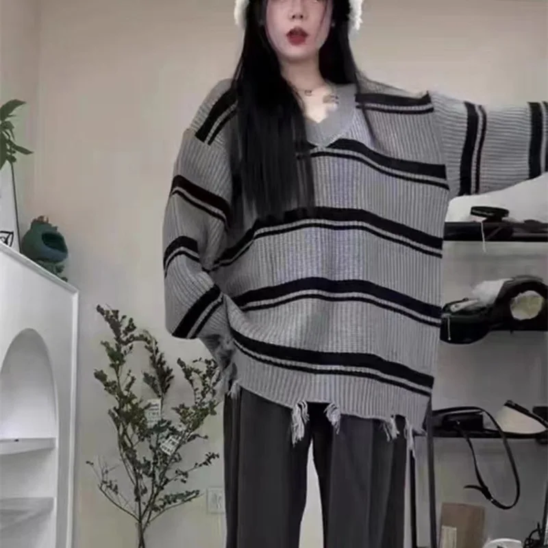 ฤดูใบไม้ร่วงใหม่ลาย Fringe เสื้อกันหนาวผู้หญิงอารมณ์,หลวมเสื้อสวมหัวถักเสื้อกันหนาว,สไตล์ขี้เกียจสําหรับผู้หญิง