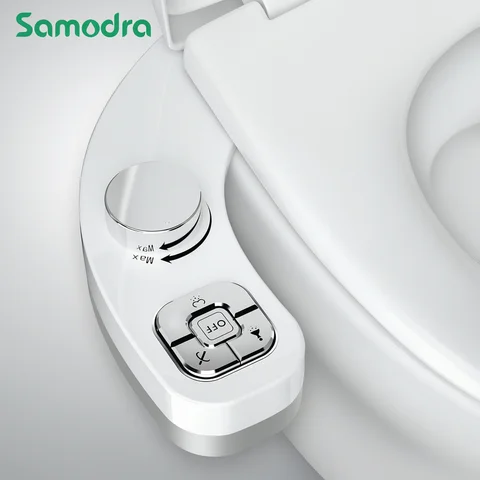 Bidet Cleaning Non-ElectricSelf SAMODRA Button Bidet - Non-ElectricSelf Cleaning Dual Nozzle (Frontal and Rear Wash) Fresh Water Bidet Toilet Seat Attachment